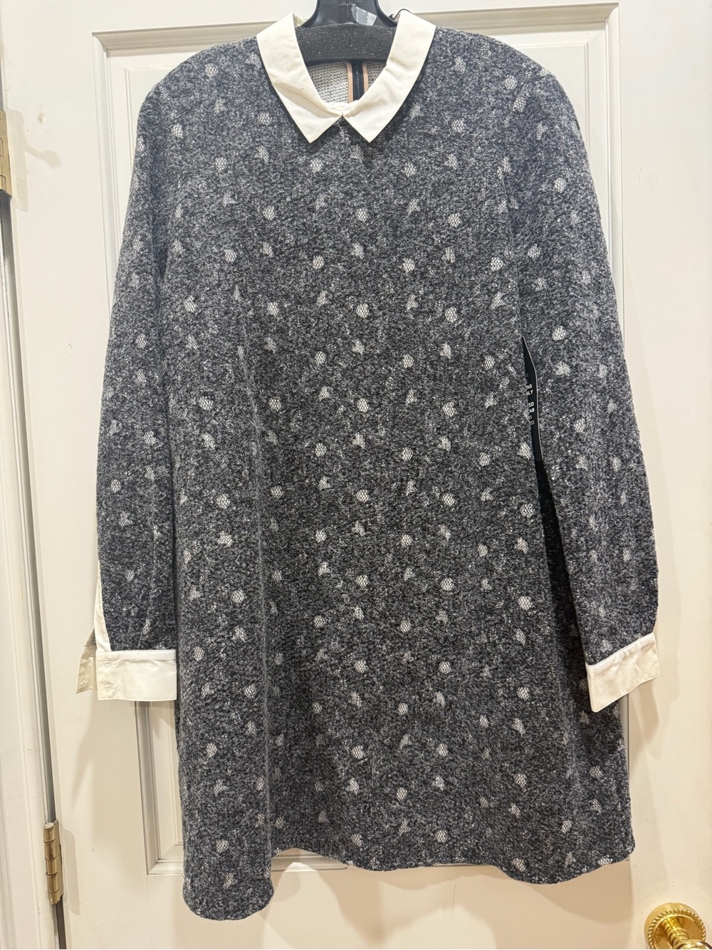 BCBGMaxAzria Gray Speckled Knit Dress with White Contrast Collar